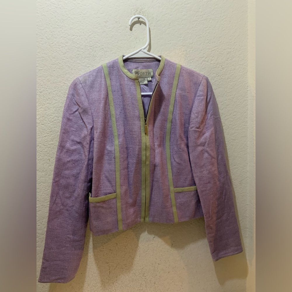 WORTH sz 2 Blazer Jacket 100% silk Front Zipper Pockets